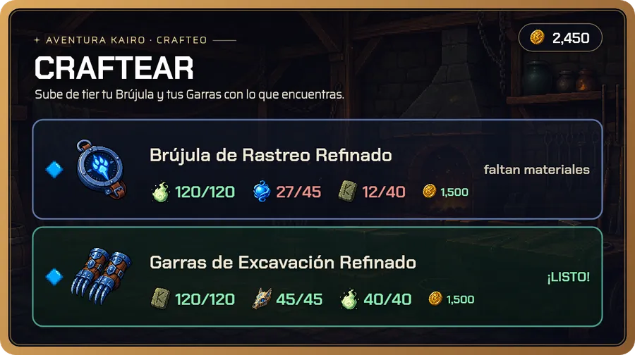 Carta real de Craftear · recetas en Discord
