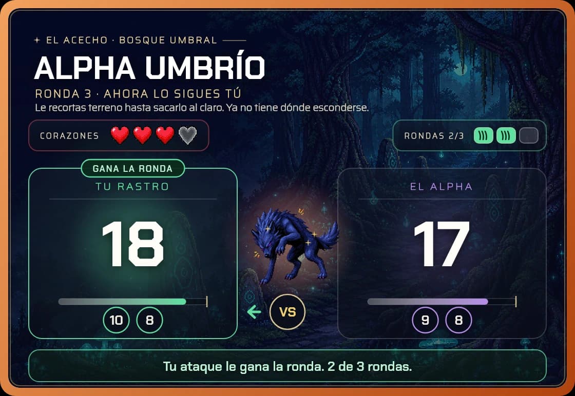 The same card after you attack: its trail is uncovered and the two numbers are compared. This is where it clicks why one track too many loses everything before it even gets to play.
