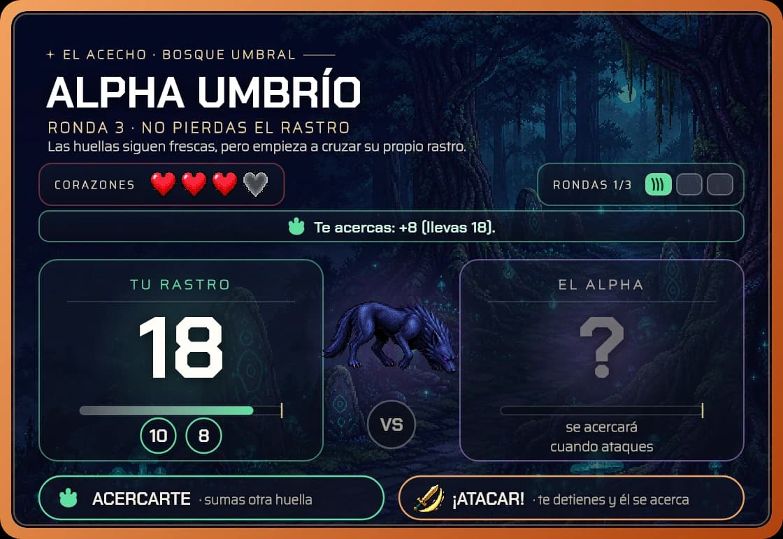 A round in progress: your trail added up in plain sight, its own covered. This is the whole game — you decide whether to close in again without knowing what number you are playing against.