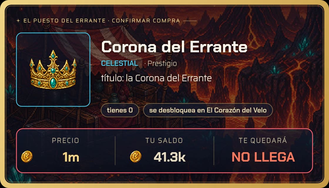 The confirmation when your balance falls short: with this urn it is the screen people see most — the game says how much you are missing instead of charging blindly.