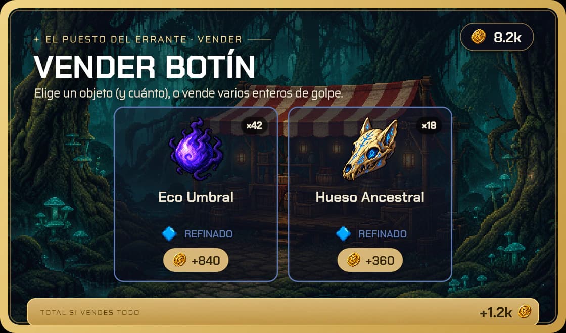 The selling stall: 42 Umbral Echoes at 20 Khron apiece, no daily quota since it's refined.